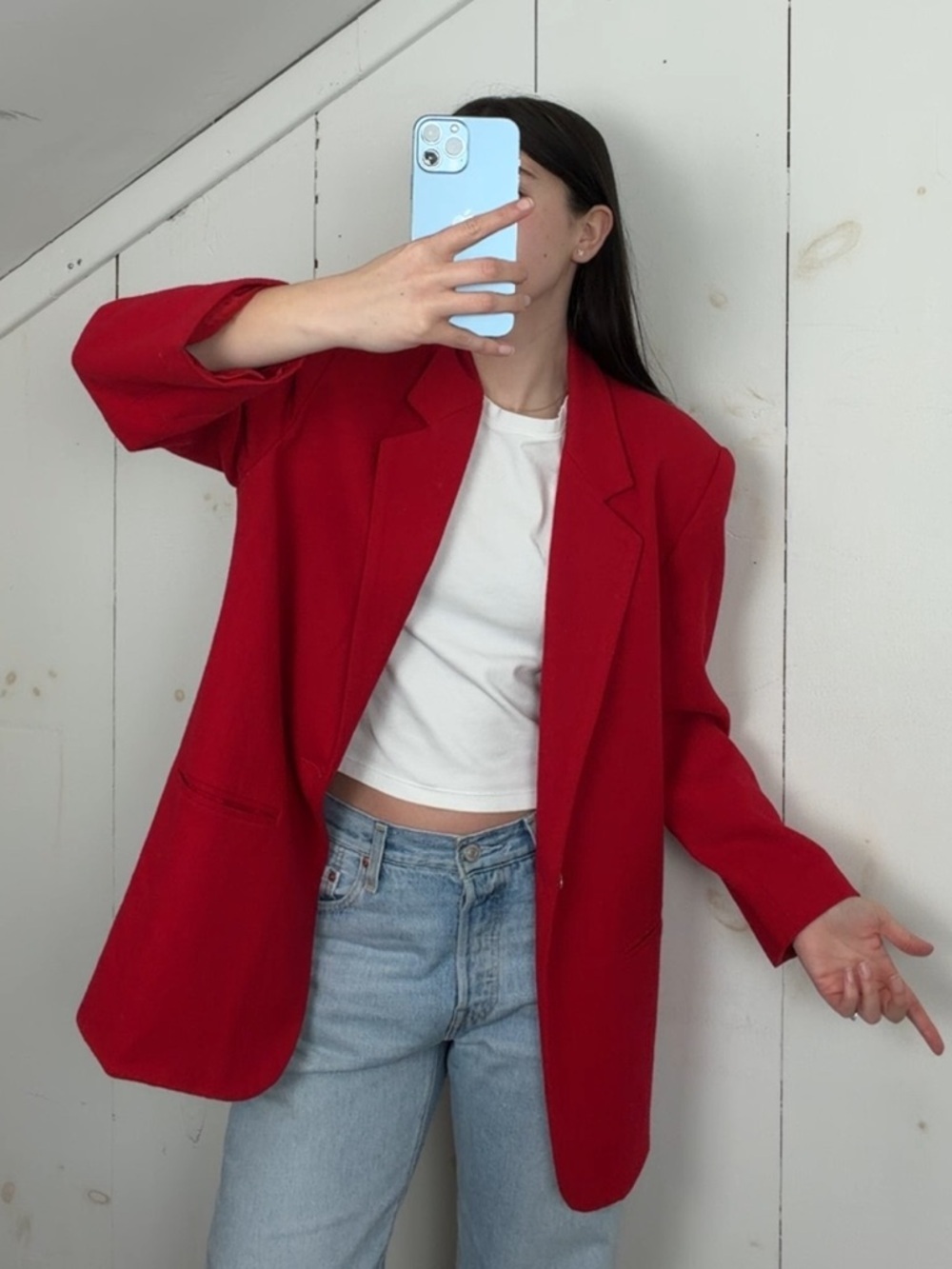 Vintage 100% Wool Red Blazer Jacket Coat Womens 14 Single Button Preppy Academia